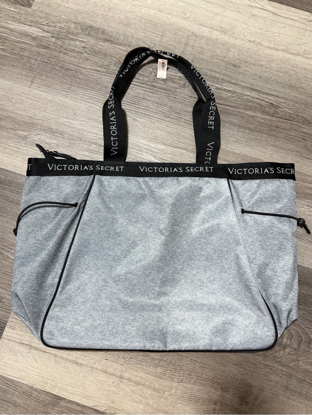 Victoria's Secret Light Gray Tote with Black Logo Straps